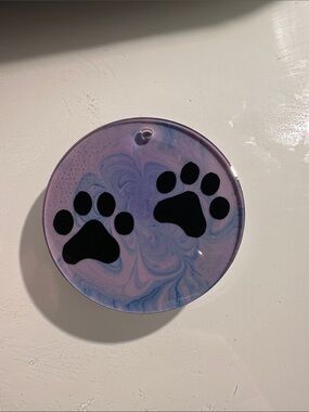 Handmade Swirl Pet Paw Ornament - Purple and Blue